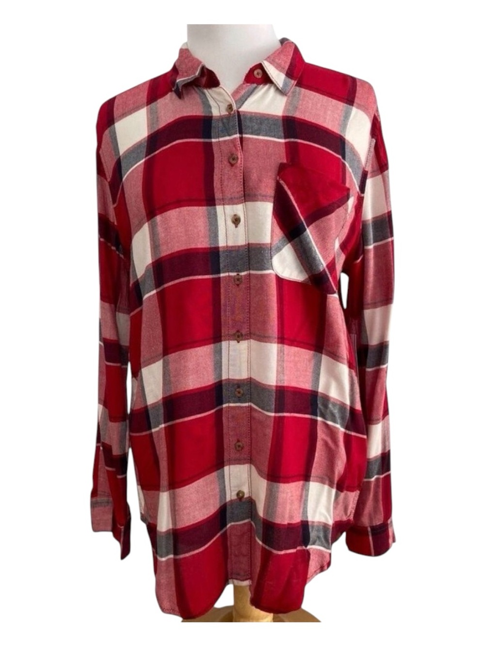 NWT Boyfriend plaid red black white button down shirt long sleeve small